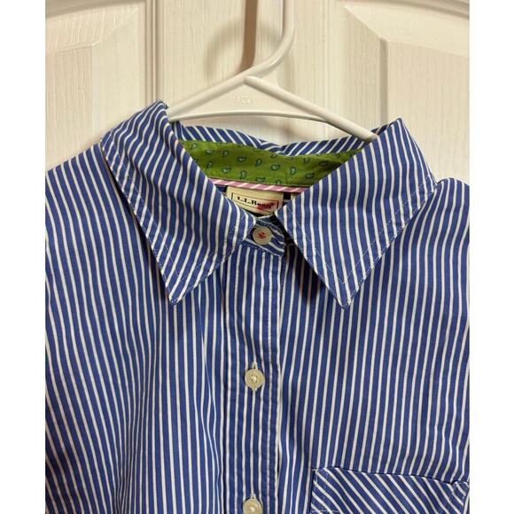 LL Bean Women XS Blue White Stripe Long Sleeve Button Down Preppy Professional - Picture 3 of 8
